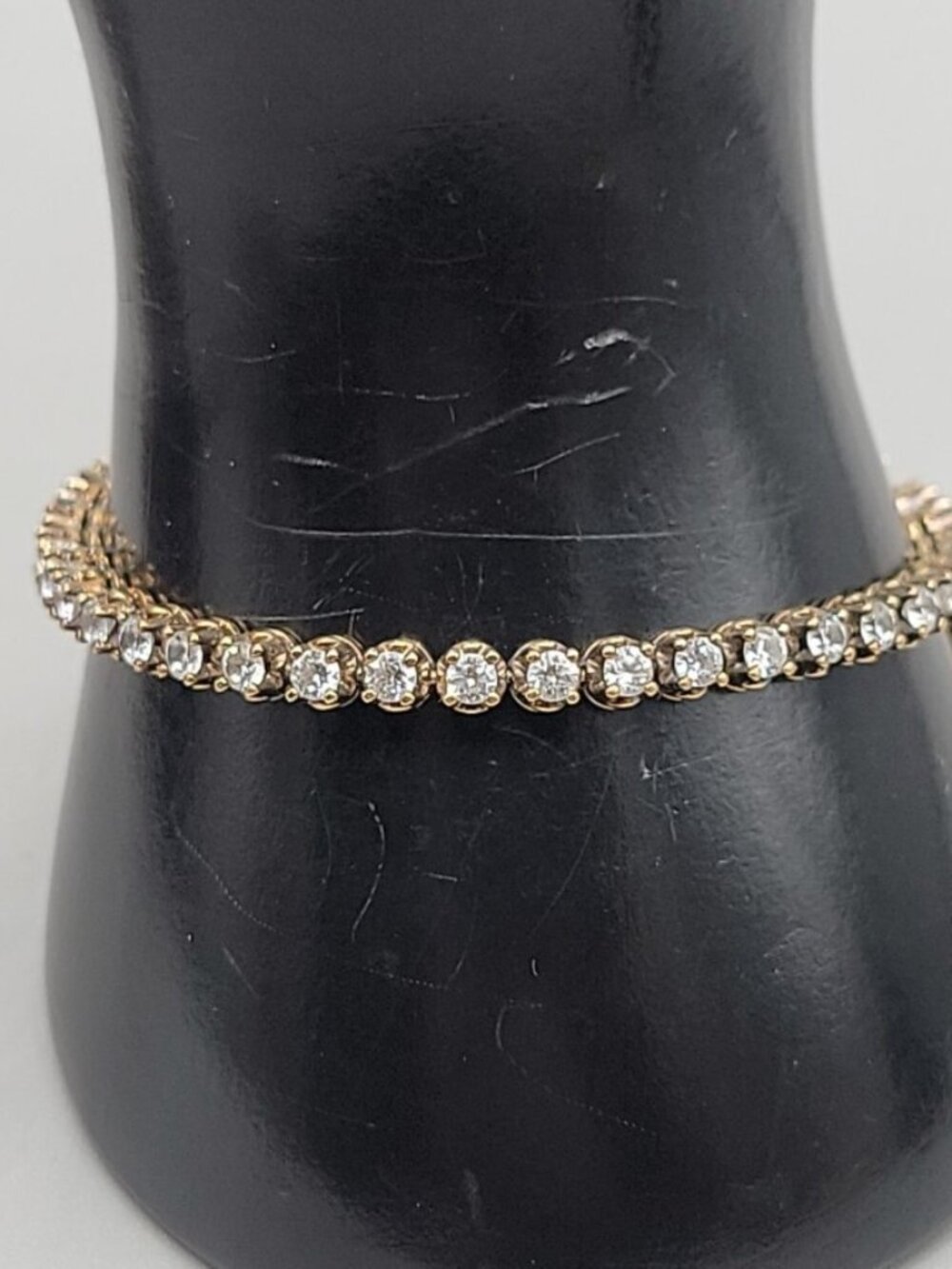 FM 87 Sterling Silver Vermeil White Topaz Tennis Bracelet Heart Charm 6.75" - Picture 4 of 13